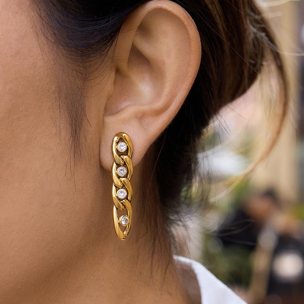 Zircon Fringe Hoops | Drop Earrings | Stainless Steel Luxury