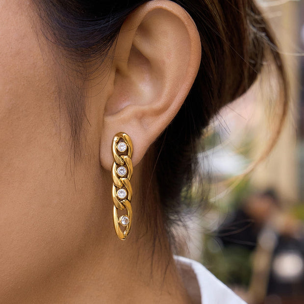 Zircon Fringe Hoops | Drop Earrings | Stainless Steel Luxury