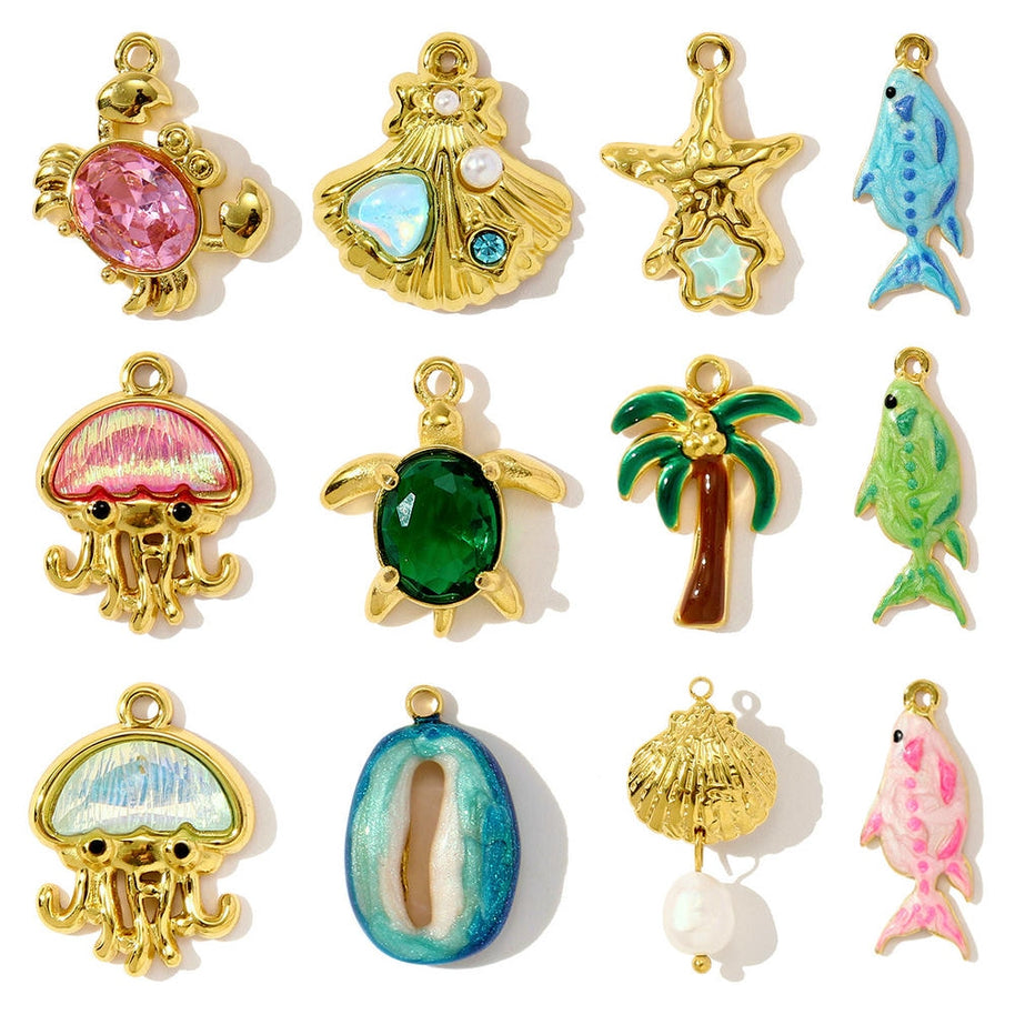 Shell Fish Pendant | Colorful Ocean Life Enamel Steel Charm