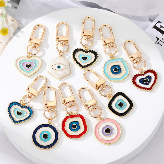 Evil Eye Keychain | Colorful Drop Charm | Heart Shape