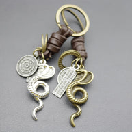 Cobra Metal Keychain | Braided Leather Vintage Key Fob