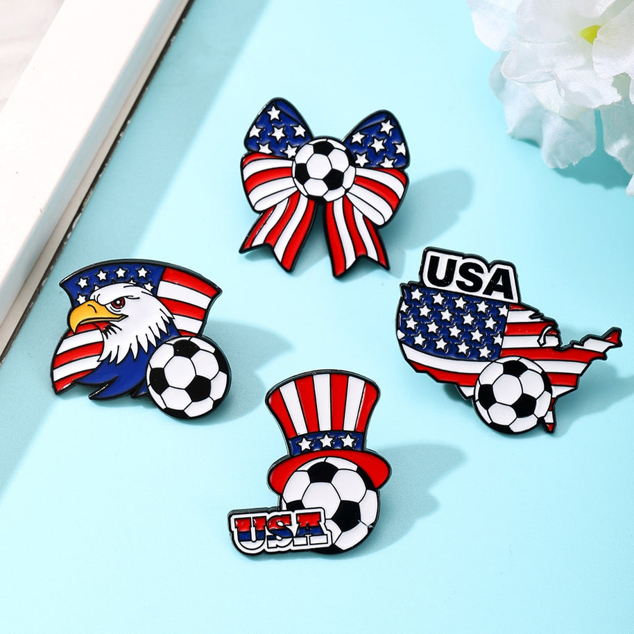 Soccer Brooch Pin | USA Flag Football Badge | World Cup Gift