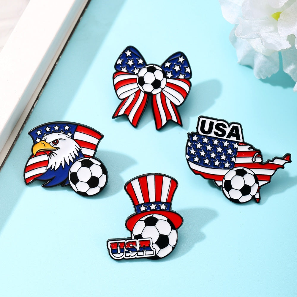 Soccer Brooch Pin | USA Flag Football Badge | World Cup Gift