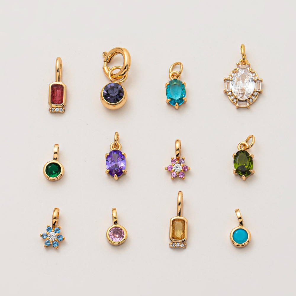 Stainless Steel Adjustable Charm 12 Birthstones Pendant