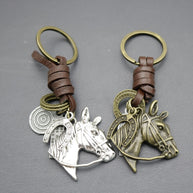 Vintage Horse Head Keychain | Braided Leather Mens Gift