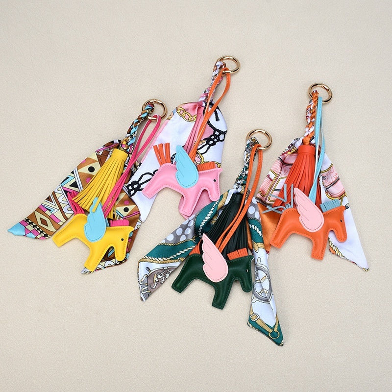 Pegasus Keychain | Leather Tassel Scarf Charm for Bag & Car