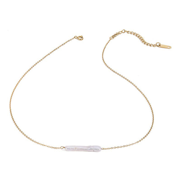 Pearl Bar Necklace Gold Plated