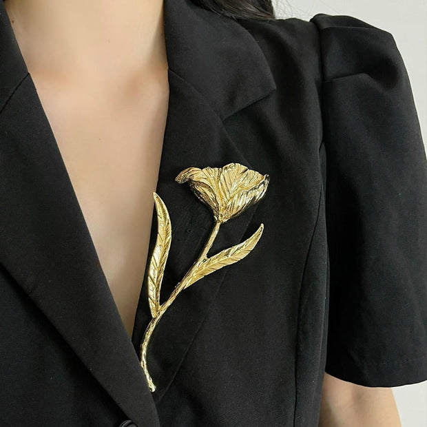 Oversized Metal Leaf Brooch | Artisan Heavy Duty Lapel Pin