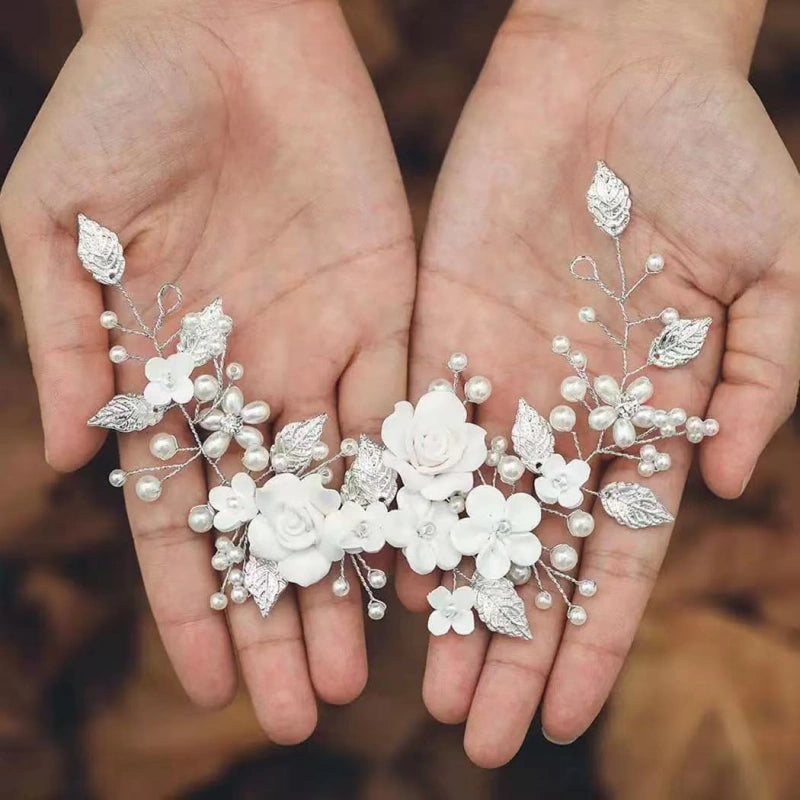 Clay Flower Bridal Headpiece | Wedding Hair Vine for Women