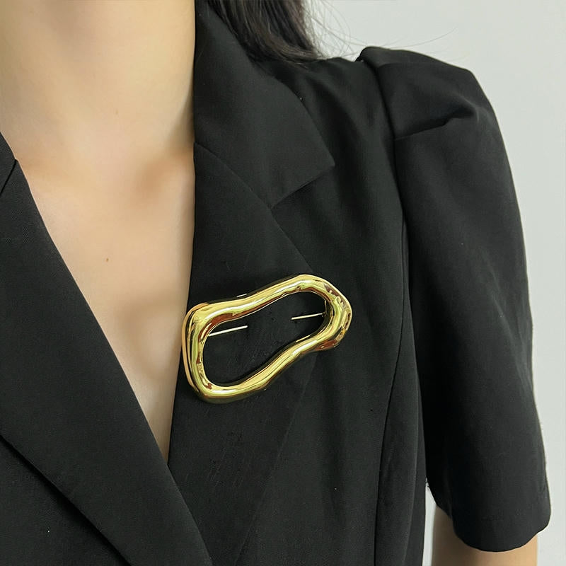 Asymmetric Ring Brooch | Geometric Cut-Out Statement Pin