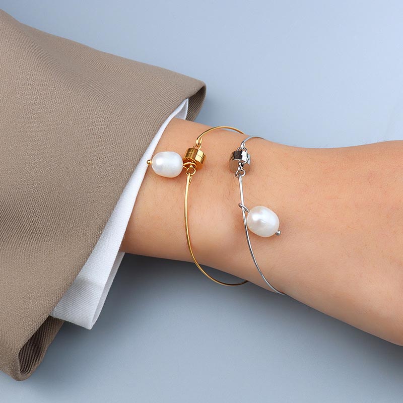 Pearl Charm Bangle Bracelet
