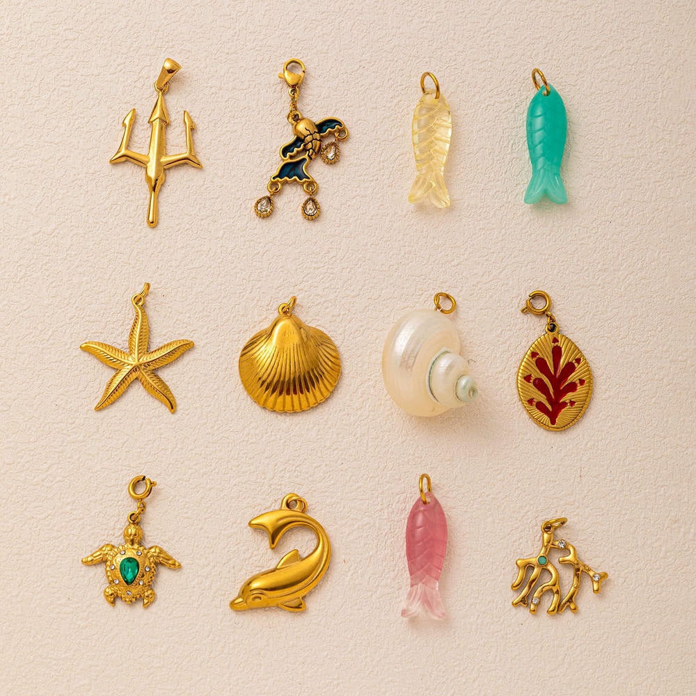 Ocean Series Print Pendant Steel 18K Gold Plated DIY
