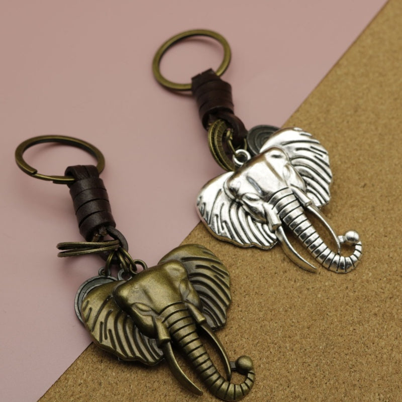 Vintage Elephant Keychain | Braided Leather Mens Gift