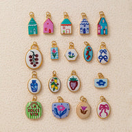 Oval Enamel Flower House Pendant DIY Charm Jewelry JX253203GK