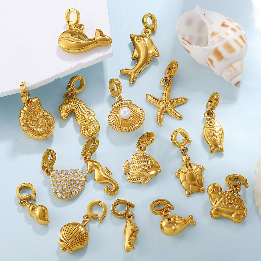 European Coastal Pendant Steel 18K Gold Plated DIY Charm