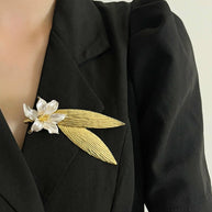 Oversized Iris Brooch | Metal Leaf Statement Pin for Coats
