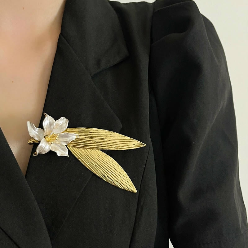 Oversized Iris Brooch | Metal Leaf Statement Pin for Coats