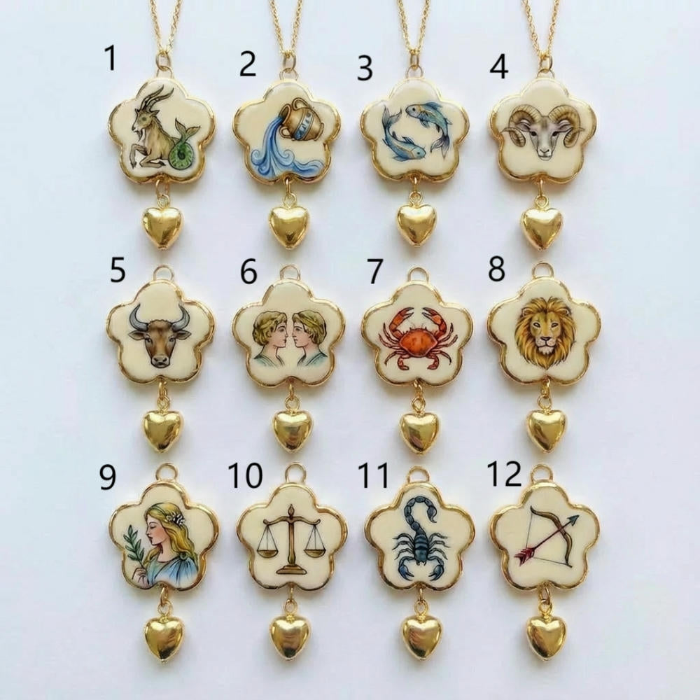 Print Series Zodiac Charm Steel 18K Gold Plated DIY JX255014QI