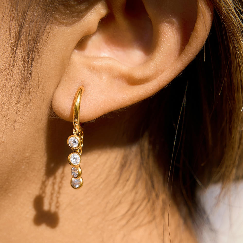 Gold Plated Fringe Hoops | Fashion Zircon Drop Earrings