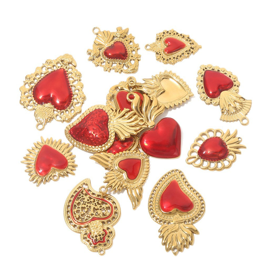 Retro Gold Heart Pendant Steel 18K Gold Plated Multi Style