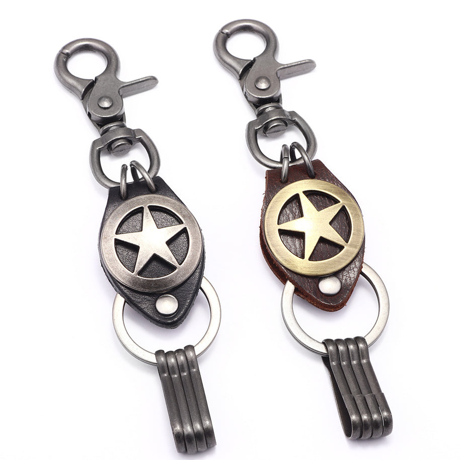 Custom Star Keychain | Punk Car Charm | Vintage Leather