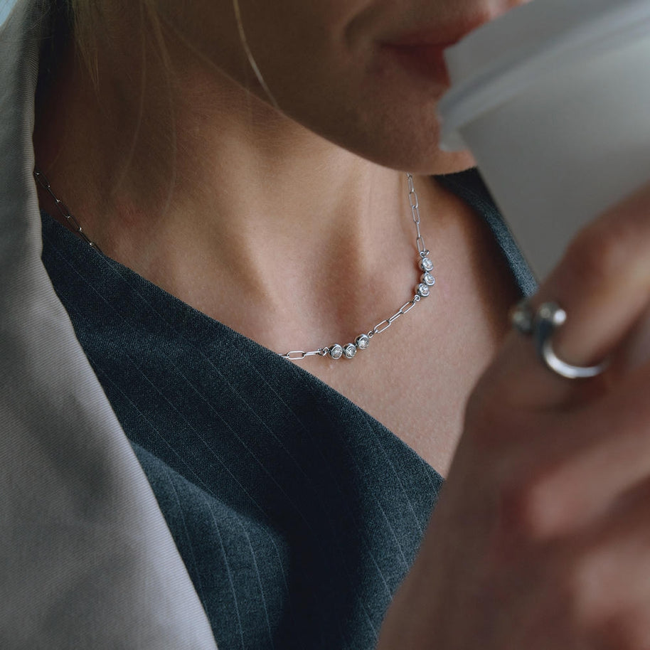 Zircon Pendant Necklace | Collarbone Chain | Stainless Steel