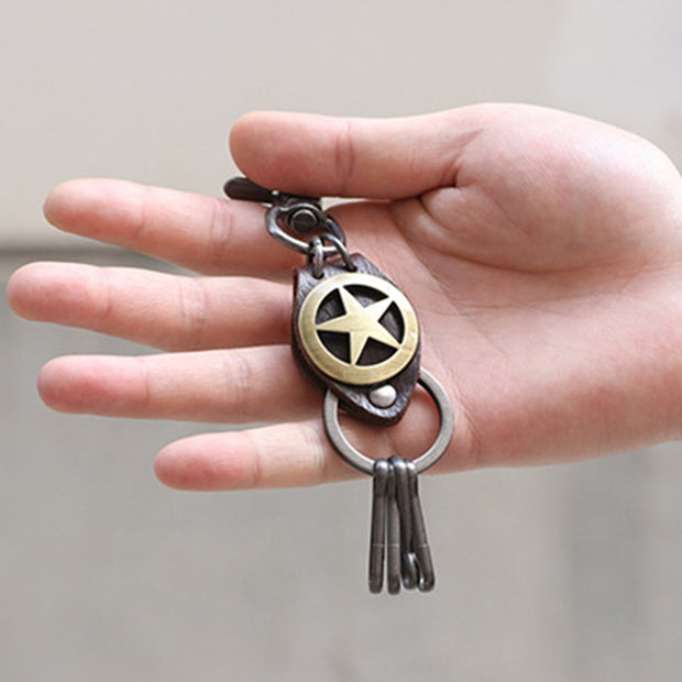 Custom Star Keychain | Punk Car Charm | Vintage Leather