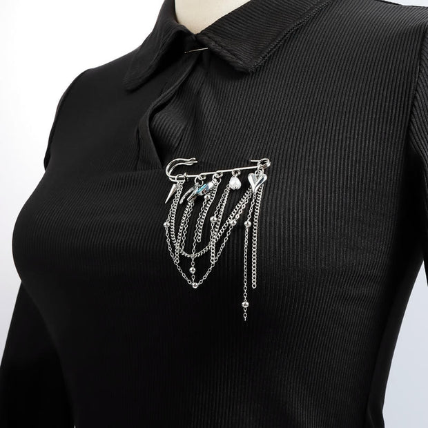 Moon & Heart Brooch | Functional Tassel Pin for Women