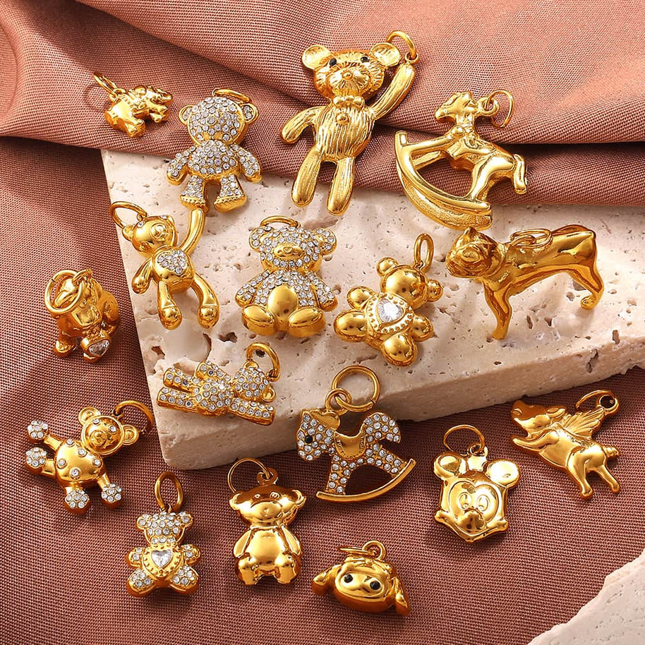 Cute Animal Charm Set Steel 18K Gold Plated DIY Versatile