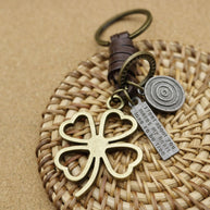 Four Leaf Clover Keychain | Braided Leather Mens Gift