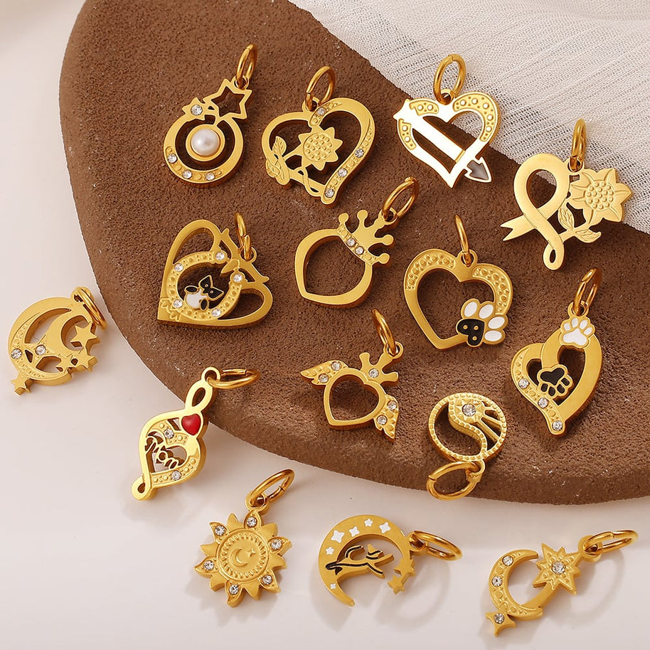 European Sweet Star Moon Heart Pendant Steel Rhinestones