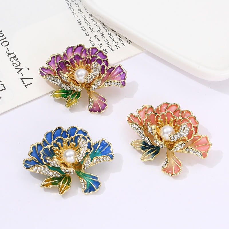 Peony Brooch | Pearl Accent Lapel Pin for Qipao & Coats