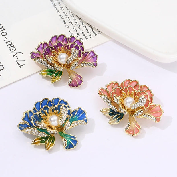 Peony Brooch | Pearl Accent Lapel Pin for Qipao & Coats