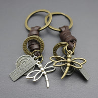 Vintage Dragonfly Keychain | Braided Leather Mens Accessory