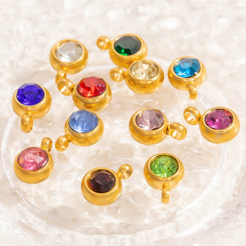 6mm Birthstone Single Pendant Steel Necklace Charm JXPJ91627A