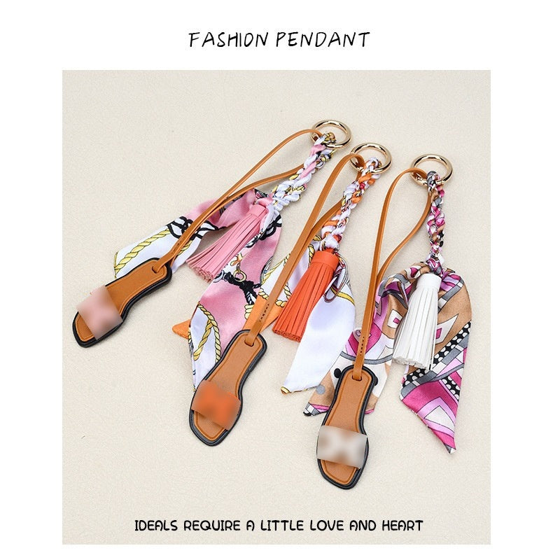 H-Style Slipper Keychain | Leather Tassel Ribbon Bag Charm
