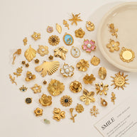 European Steel Flower Leaf Enamel Pendant 18K Gold Plated