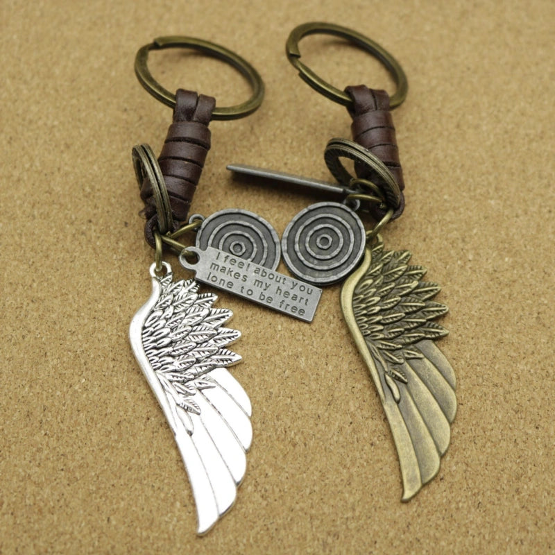 Antique Wing Keychain | Distressed Leather Braided Key Fob