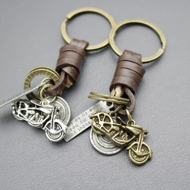Steampunk Motorcycle Keychain | Braided Leather Bike Key Fob