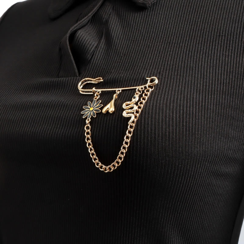 Snake Flower Brooch | Vintage Drop Lapel Pin for Blouses