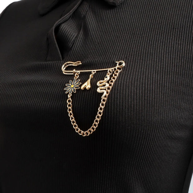 Snake Flower Brooch | Vintage Drop Lapel Pin for Blouses