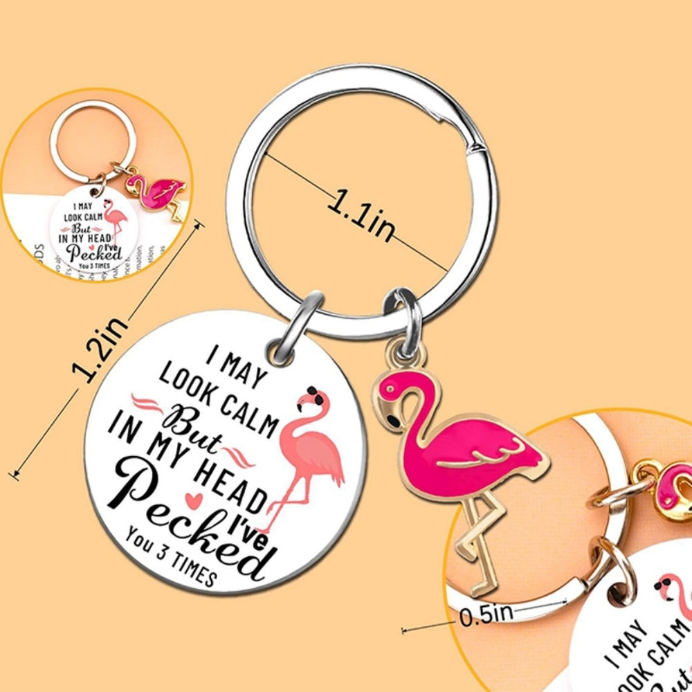 Flamingo Keychain | Enamel Round | Christmas Gift