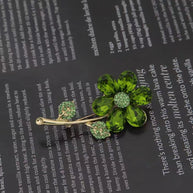 Emerald Flower Brooch | Green Crystal Pin | Women's Blazer