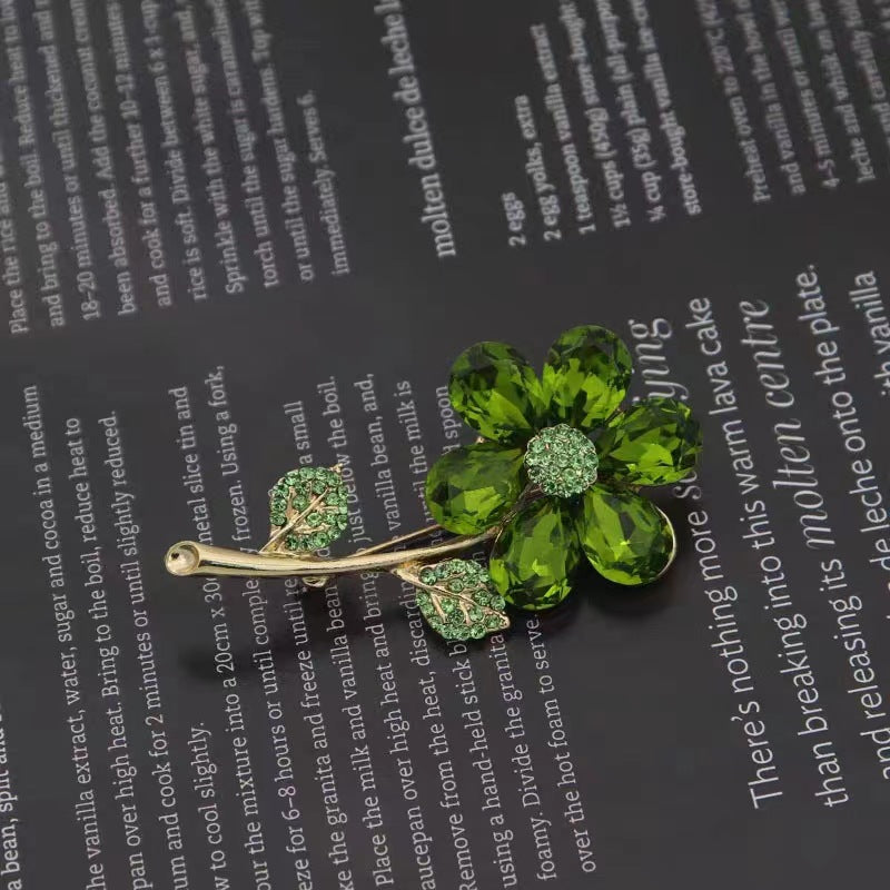 Emerald Flower Brooch | Green Crystal Pin | Women's Blazer