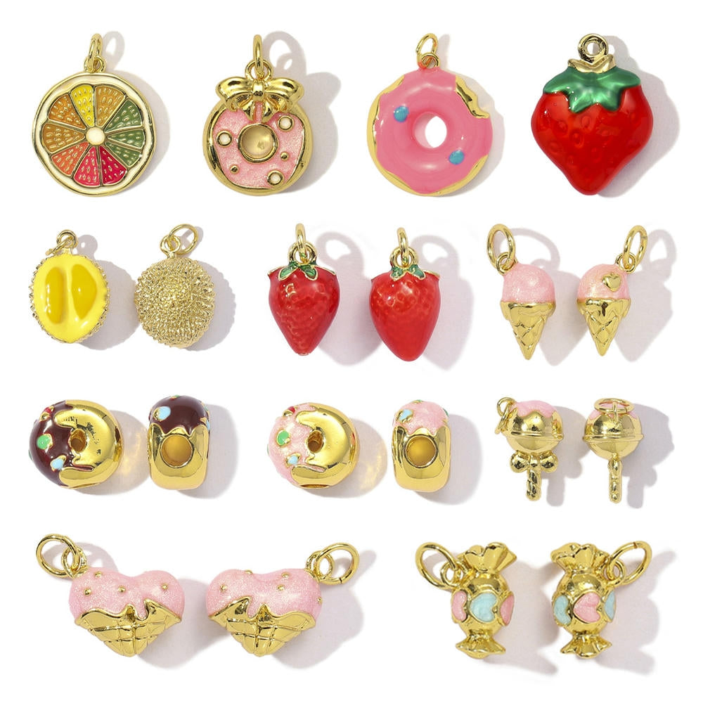 Fruit Donut Pendant | Durian Strawberry Enamel Charm