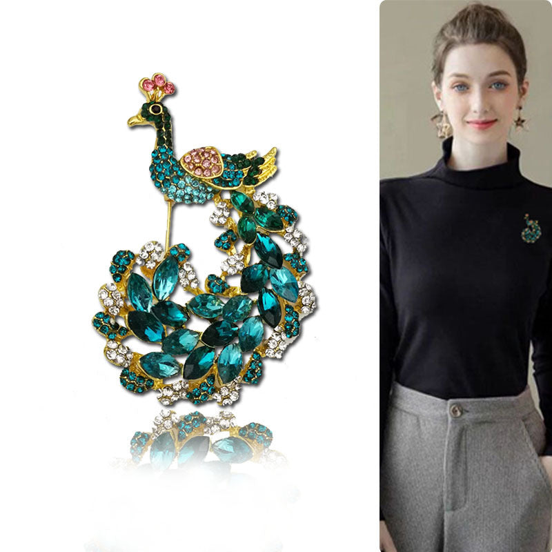 Peacock Brooch Rhinestone Pin | Luxury Women's