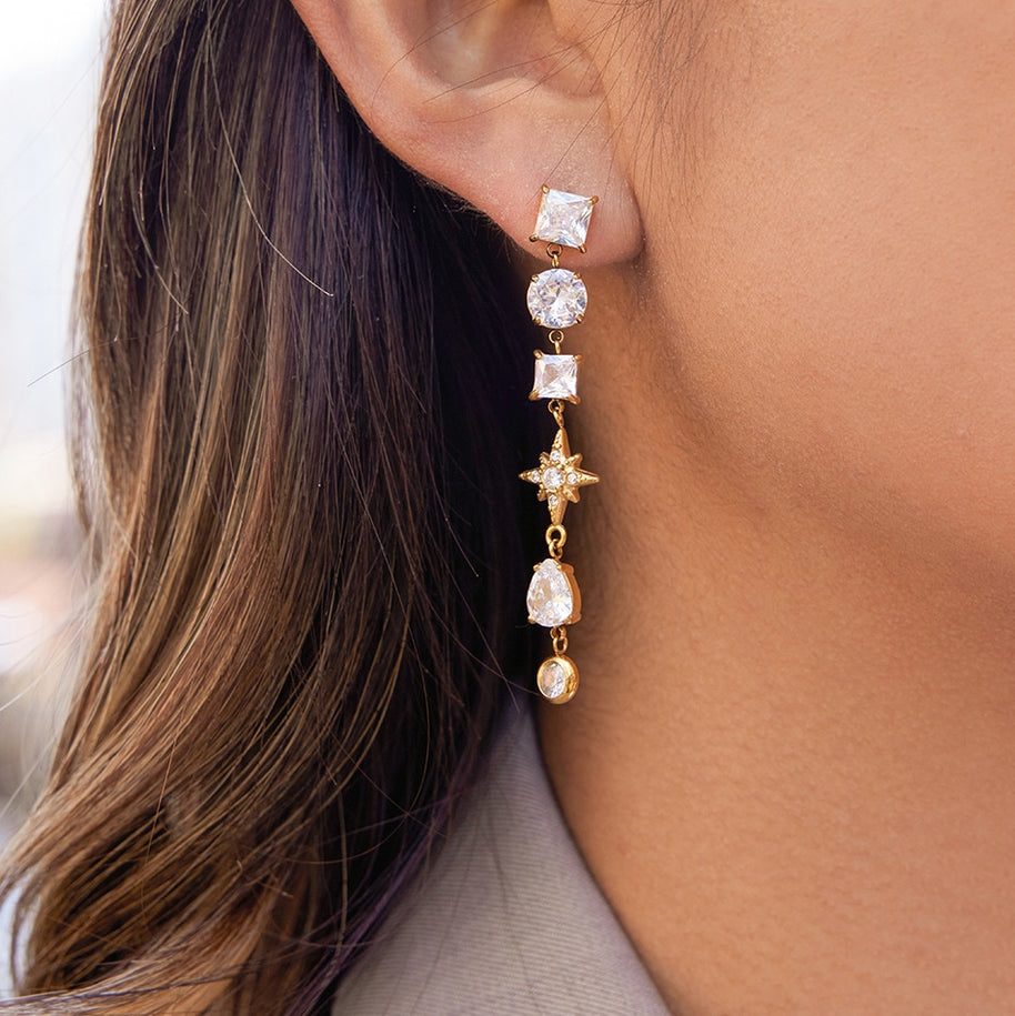 Stainless Zircon Earrings | Fringe Luxury | Hypoallergenic