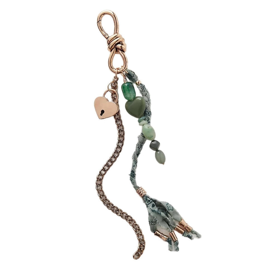 Vintage Heart  Stone Bag Charms Bohemian Tassel Keychain