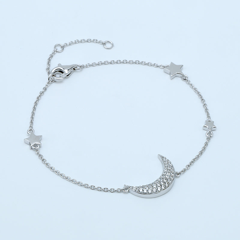 Sterling Silver Moon And Star Bracelet