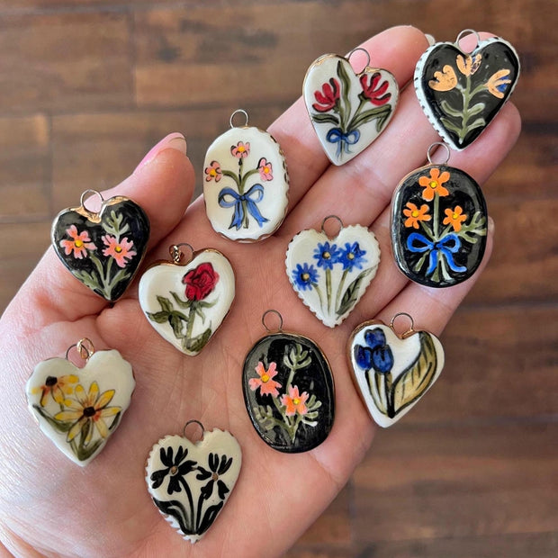 DIY Flower Grass Pendant Heart Print Colorful Charm JX252601S